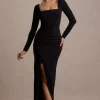 My Pleasure | Black Square Neck Ruched Maxi Dress