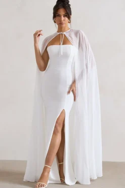 Mythical | White Chiffon Floor-Length Cape