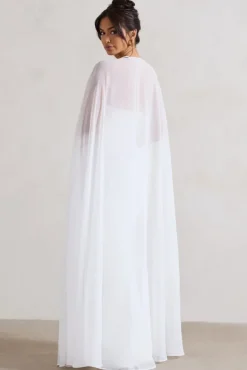 Mythical | White Chiffon Floor-Length Cape