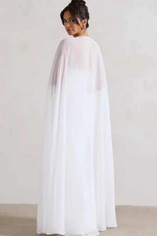Mythical | White Chiffon Floor-Length Cape