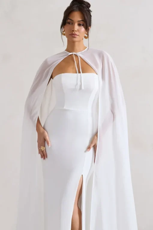 Mythical | White Chiffon Floor-Length Cape