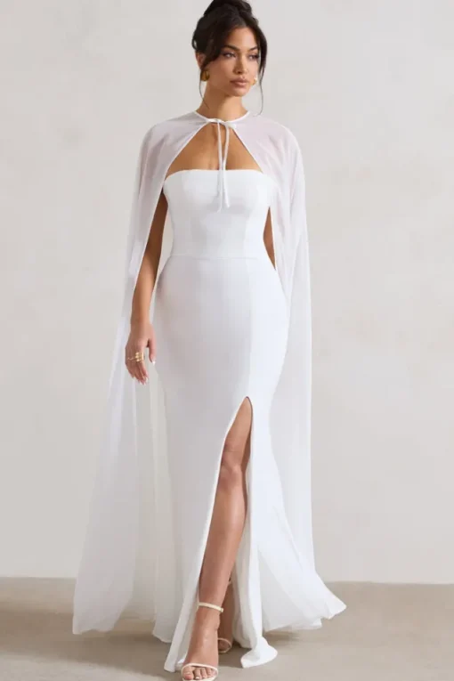 Mythical | White Chiffon Floor-Length Cape