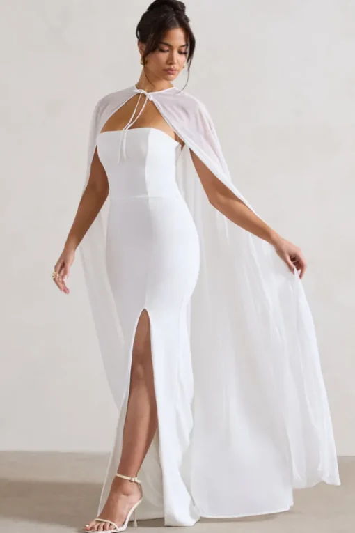 Mythical | White Chiffon Floor-Length Cape