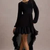 Namir | Black High-Low Chiffon Maxi Dress