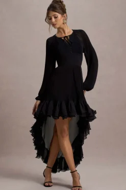 Namir | Black High-Low Chiffon Maxi Dress