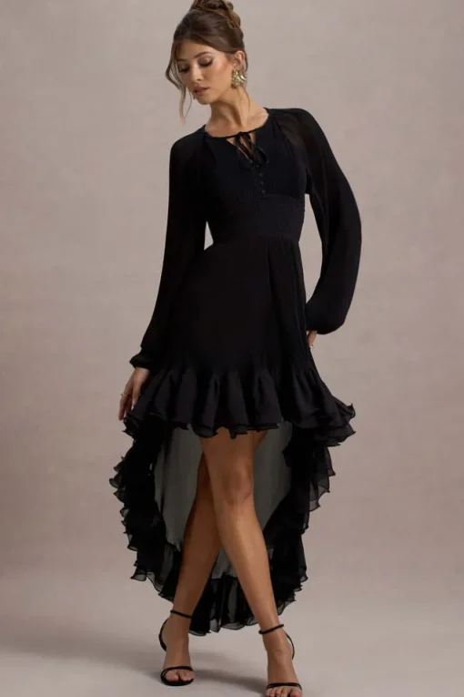 Namir | Black High-Low Chiffon Maxi Dress
