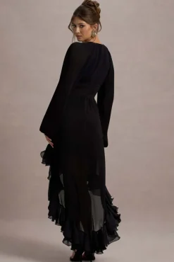 Namir | Black High-Low Chiffon Maxi Dress