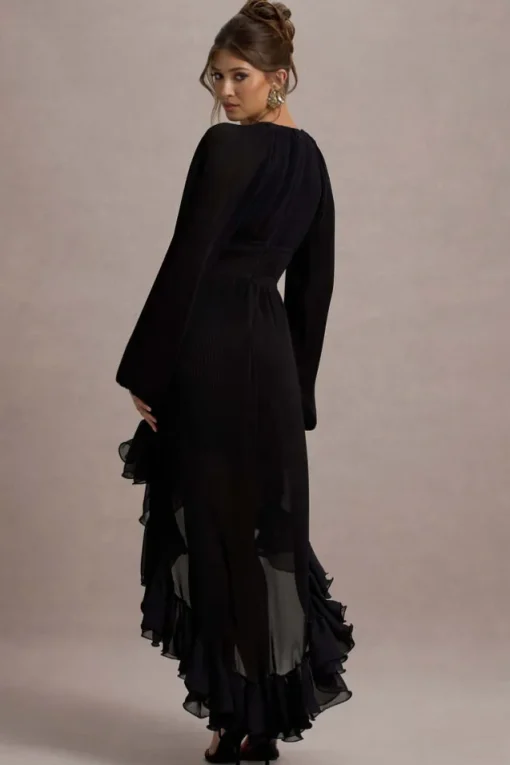 Namir | Black High-Low Chiffon Maxi Dress