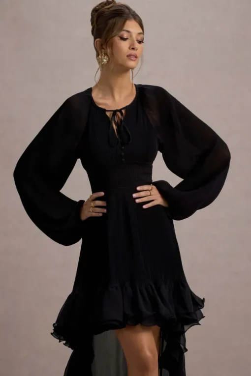 Namir | Black High-Low Chiffon Maxi Dress