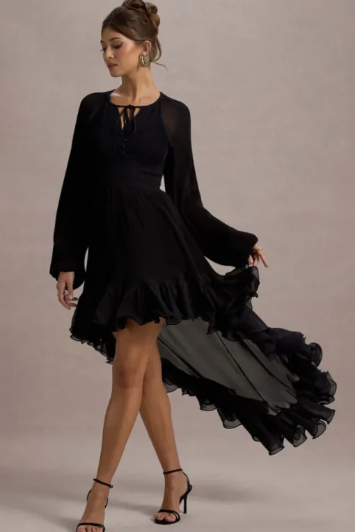 Namir | Black High-Low Chiffon Maxi Dress