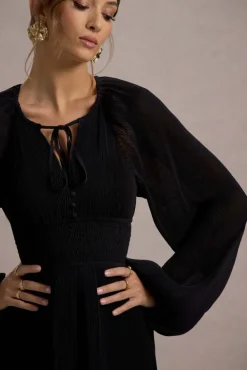 Namir | Black High-Low Chiffon Maxi Dress