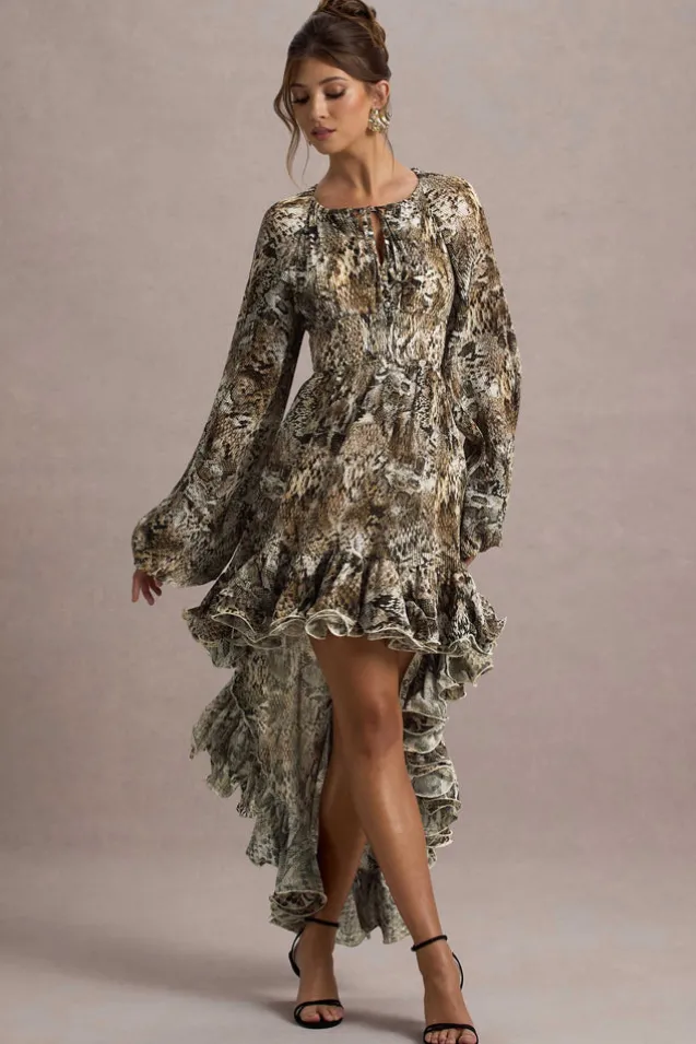 Namir | Snake Print High-Low Chiffon Maxi Dress