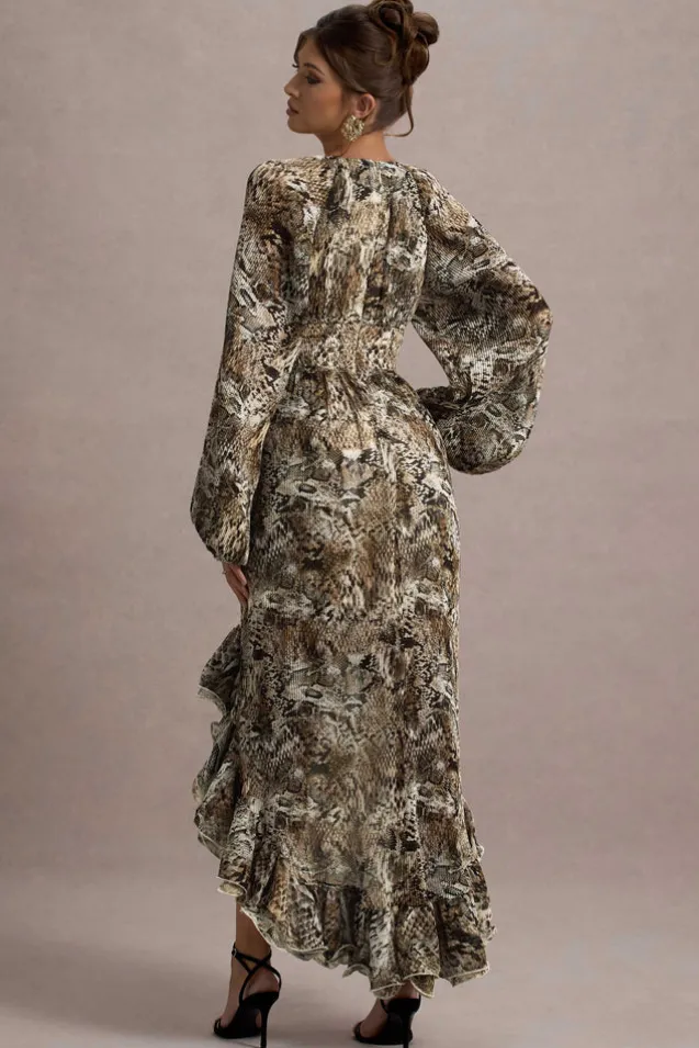 Namir | Snake Print High-Low Chiffon Maxi Dress