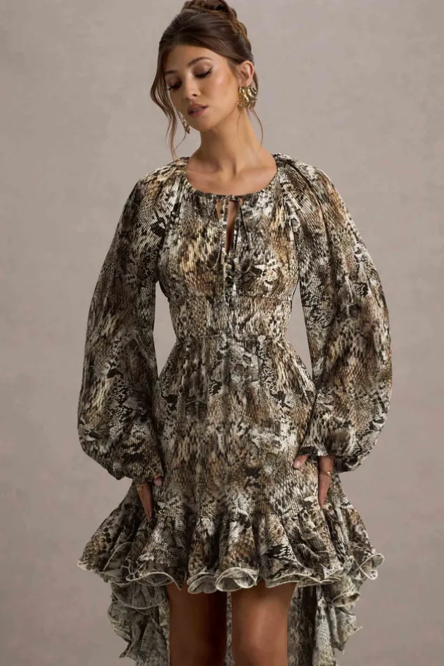 Namir | Snake Print High-Low Chiffon Maxi Dress