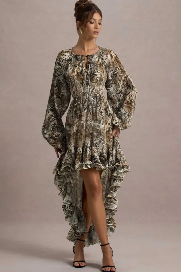 Namir | Snake Print High-Low Chiffon Maxi Dress