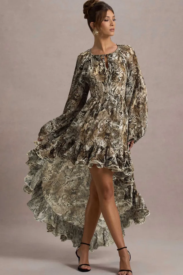 Namir | Snake Print High-Low Chiffon Maxi Dress