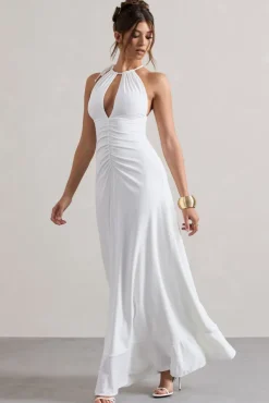 Naria | Cream Ruched Cut-Out Split Maxi Dress
