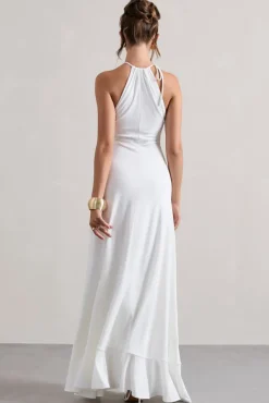 Naria | Cream Ruched Cut-Out Split Maxi Dress