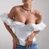Naturally | White Cotton-Blend Structured Bardot Top