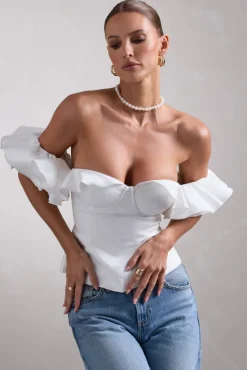 Naturally | White Cotton-Blend Structured Bardot Top
