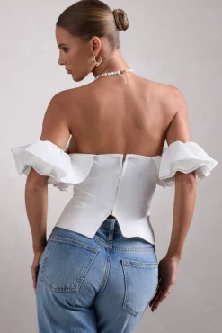 Naturally | White Cotton-Blend Structured Bardot Top