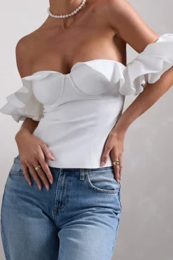 Naturally | White Cotton-Blend Structured Bardot Top