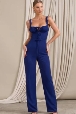 Nebbiolo | Navy Strappy Laced Corset Jumpsuit