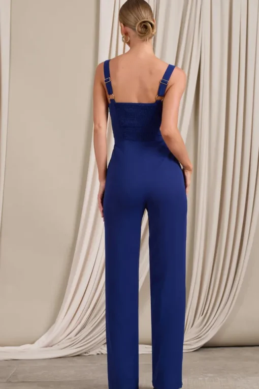 Nebbiolo | Navy Strappy Laced Corset Jumpsuit