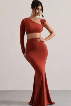 Neomie | Terracotta Fishtail Maxi Skirt