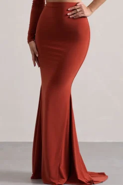 Neomie | Terracotta Fishtail Maxi Skirt