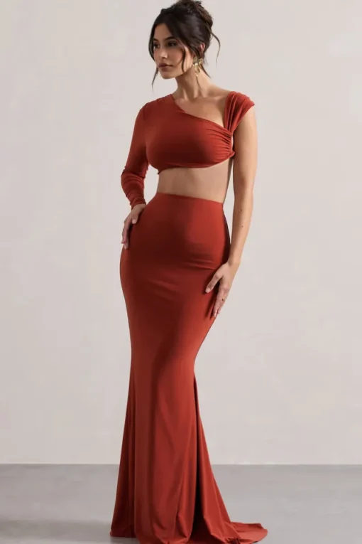 Neomie | Terracotta Fishtail Maxi Skirt