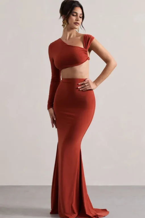 Neomie | Terracotta Fishtail Maxi Skirt