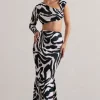 Neomie | Zebra Print Fishtail Maxi Skirt