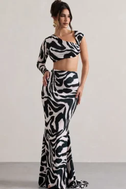 Neomie | Zebra Print Fishtail Maxi Skirt