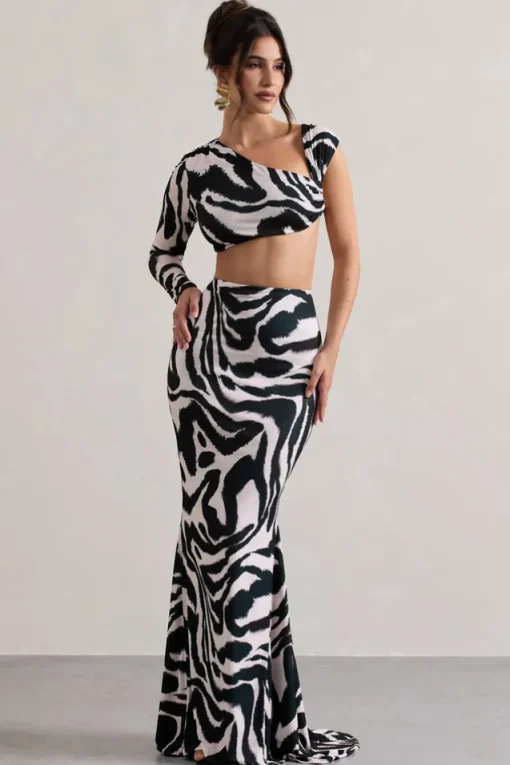 Neomie | Zebra Print Fishtail Maxi Skirt