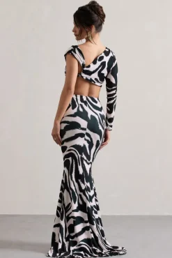 Neomie | Zebra Print Fishtail Maxi Skirt