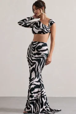 Neomie | Zebra Print Fishtail Maxi Skirt