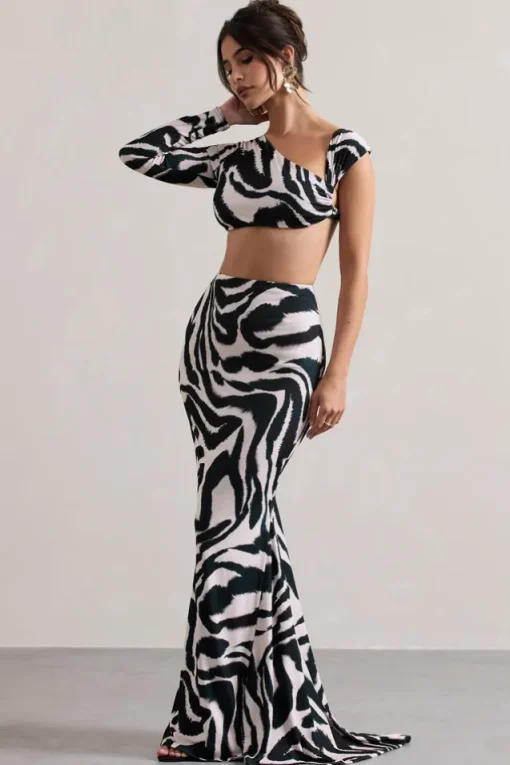 Neomie | Zebra Print Fishtail Maxi Skirt