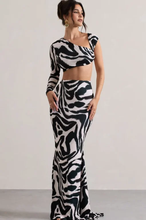 Neomie | Zebra Print Fishtail Maxi Skirt