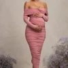 Neva | Blush Bardot Twist Maternity Midi Dress