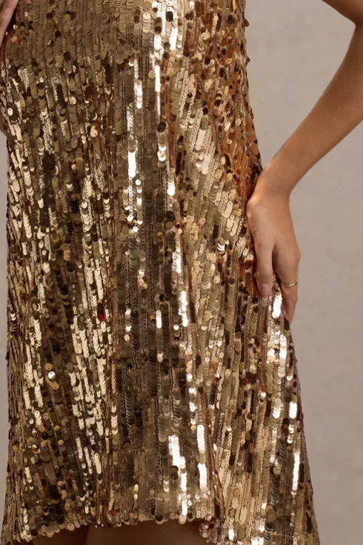 Nevada | Gold Embellished Strappy Halter-Neck Mini Dress
