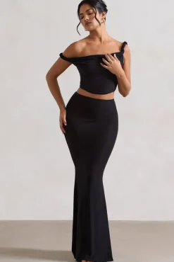 Neve | Black Gathered Maxi Skirt