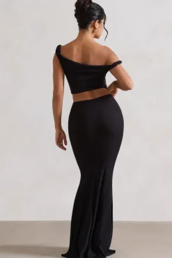 Neve | Black Gathered Maxi Skirt