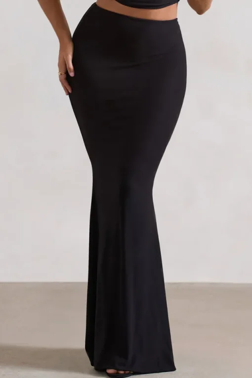 Neve | Black Gathered Maxi Skirt