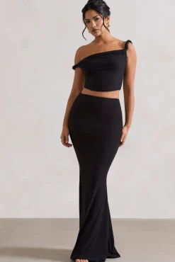 Neve | Black Gathered Maxi Skirt