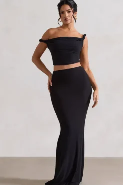 Neve | Black Gathered Maxi Skirt