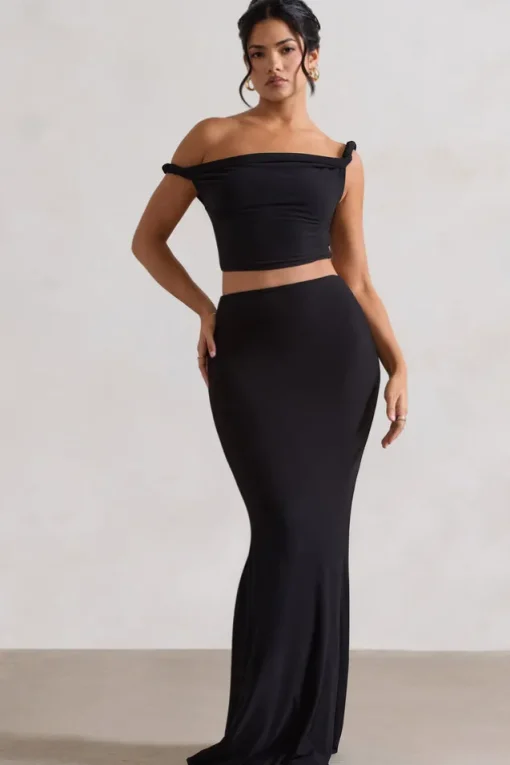 Neve | Black Gathered Maxi Skirt