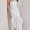 Never Let Go |  White One Shoulder Ruched Side Detail Maxi Dress
