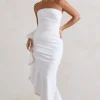 New Age | White Strapless Asymmetric Ruffled Maxi Dress