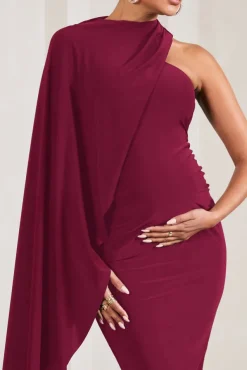 New Chapter | Berry Asymmetric Maternity Midi Dress With Cape